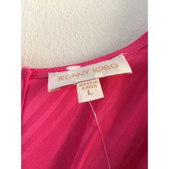 Ronny Kobo Astrid Dress Puff sleeves Gown Pink Party Wedding Size L V Neck $568 - Picture 5 of 12